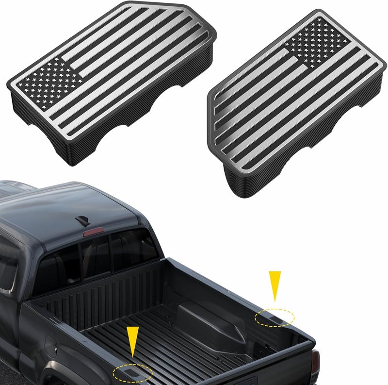 OGYE American Flag Stake Pocket Covers for 2014-2018 GMC Sierra 1500,Chevy Silverado 1500/2500/2500HD/3500 Truck Bed Rail Stake Odd Shaped Hole Plugs Caps (Chrome, 2-Pack) - Image 1